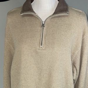 Mens tan or camel color large long sleeve 1/4 zip pullover.